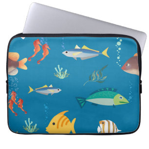 Moderne illustrierte Fische und Seepferdchen Muste Laptopschutzhülle