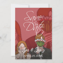 Moderne Illustrierte Hochzeitseinladung Save The Date