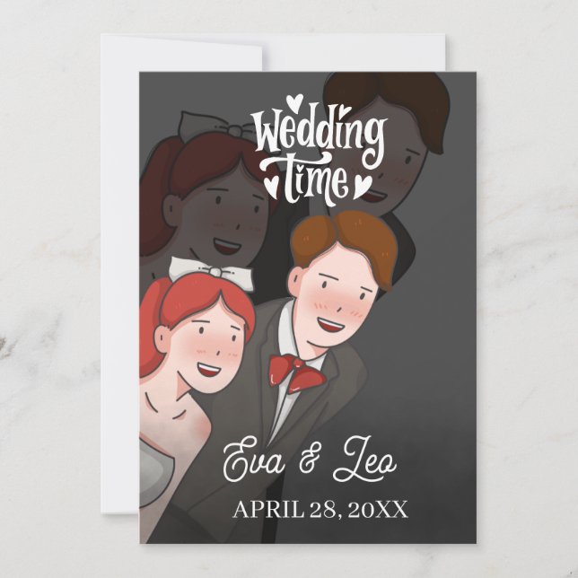 Moderne Illustrierte Hochzeitseinladung Save The Date (Vorderseite)