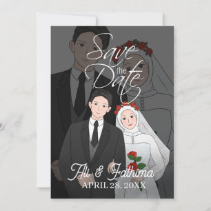Moderne Illustrierte Hochzeitseinladung Save The Date