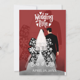 Moderne Illustrierte Hochzeitseinladung Save The Date