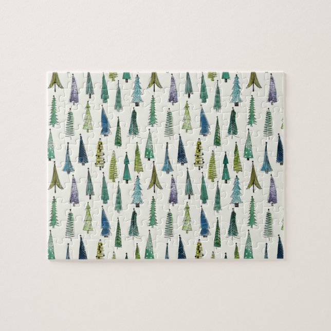 Moderne illustrierte Weihnachtsbäume Muster Puzzle (Horizontal)