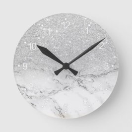 Moderne Imitat Grau silber Glitzer ombre weißer Ma Runde Wanduhr