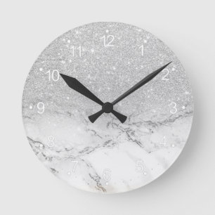 Moderne Imitat Grau silber Glitzer ombre weißer Ma Runde Wanduhr