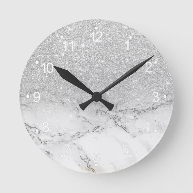 Moderne Imitat Grau silber Glitzer ombre weißer Ma Runde Wanduhr (Vorderseite)