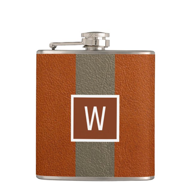 Moderne Imitat Leder Monogram Orange Flachmann (Vorderseite)