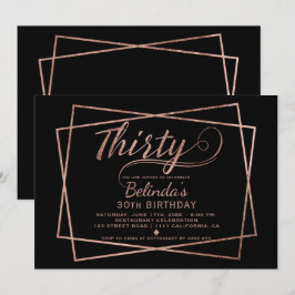 Moderne Imitat Rose Gold Drehbuch schwarz dreißig Einladung