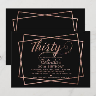Moderne Imitat Rose Gold Drehbuch schwarz dreißig Einladung