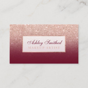 Moderne Imitat Rose Gold Glitzer Bordeaux Make-up Visitenkarte