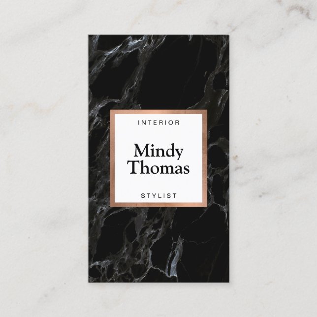 Moderne Imitate aus schwarzem Marmor Rose Gold Fra Visitenkarte (Vorderseite)