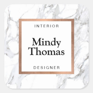 Moderne Imitate aus weißem Marmor Rose Gold Frame Quadratischer Aufkleber