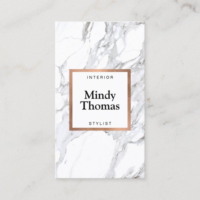 Moderne Imitate aus weißem Marmor Rose Gold Frame Visitenkarte (Vorderseite)