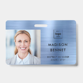 Moderne Imitate Blue Metallic Corporate Foto ID Ausweis