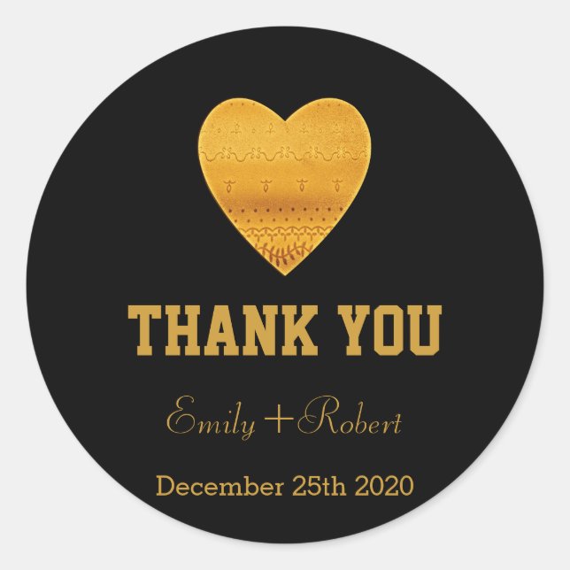 Moderne Imitate Foil Gold Heart Wedding Vielen Dan Runder Aufkleber (Vorderseite)