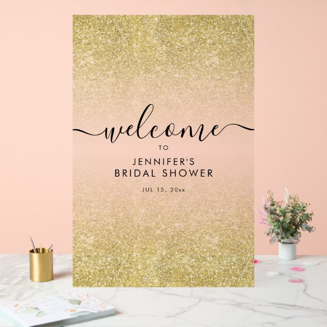 Moderne Imitate Glitzer Brautparty Willkommen GOLD Acrylschild (Hochzeit)