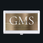 Moderne Imitate Gold Brushed Metal 3 Monogramm-Scr Visitenkarten Dose<br><div class="desc">Moderne klassische Imitate Gelb-Gold-Bürstenmetall Monogram-Script-Business-Card</div>