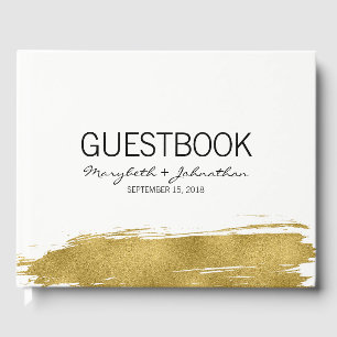 Moderne Imitate Gold Brushstroke Wedding Guest Boo Gästebuch