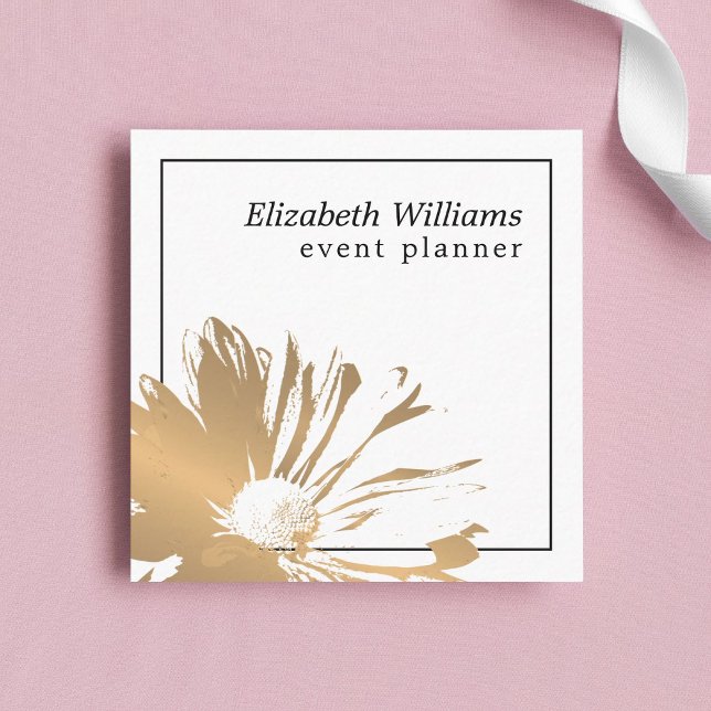 Moderne Imitate Gold Floral Black Lines Eventplane Quadratische Visitenkarte (Von Creator hochgeladen)