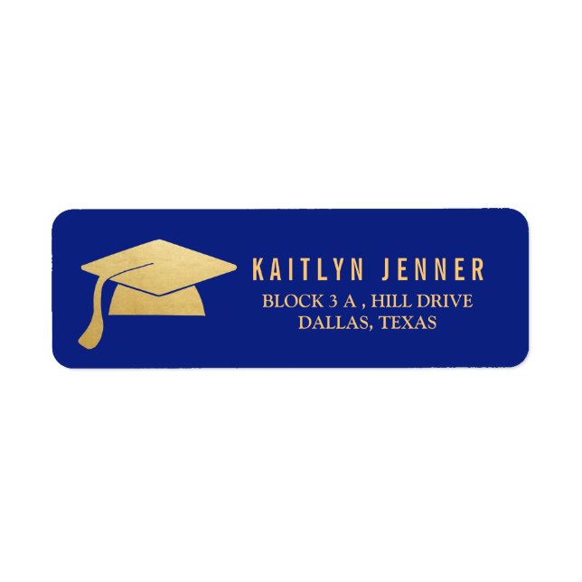 Moderne Imitate Gold Foil Abschluss Hat Navy Blue (Vorne)