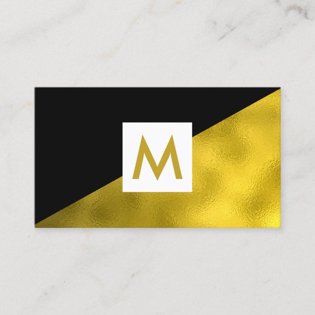 Moderne Imitate Gold Foil Black Monogram Visitenkarte (Vorderseite)
