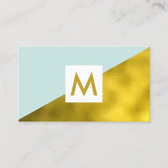 Moderne Imitate Gold Foil Minze Monogram Visitenkarte (Vorderseite)