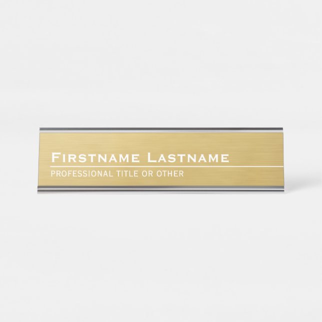 Moderne Imitate Gold Foil mit Name und Titel Schreibtischnamensplakette (Vorderseite )