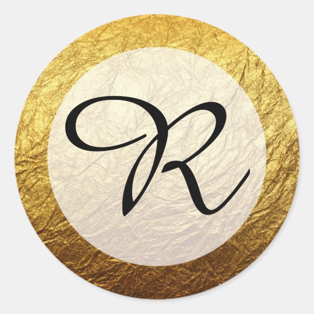 Moderne Imitate Gold Foil Monogram Runder Aufkleber (Vorderseite)