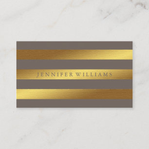 Moderne Imitate Gold Foil & Taupe Streifen Muster Visitenkarte