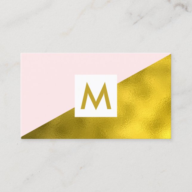 Moderne Imitate Gold Foink Pink Monogram Visitenkarte (Vorderseite)