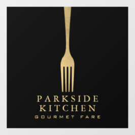 Moderne Imitate Gold Fork Restaurant Logo auf Schw Fensteraufkleber
