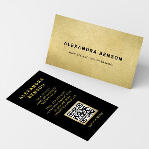 Moderne Imitate Gold Found Black QR Code Visitenkarte