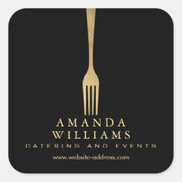 Moderne Imitate Gold Gabel Catering Logo auf Schwa Quadratischer Aufkleber
