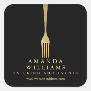 Moderne Imitate Gold Gabel Catering Logo auf Schwa Quadratischer Aufkleber