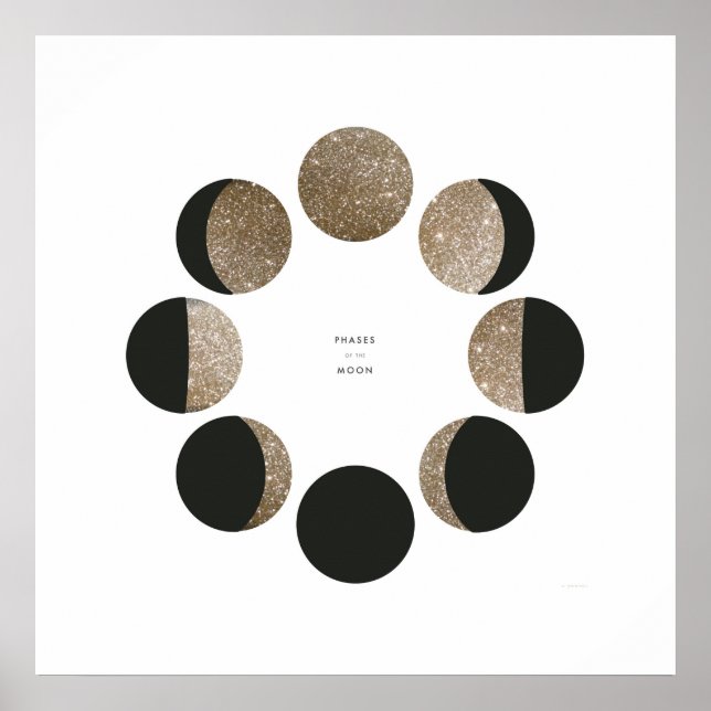 Moderne Imitate Gold Glitzer Moon Phase Chart Poster (Vorne)