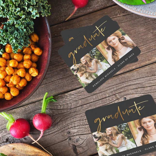 Moderne Imitate Gold Graduate Script Foto Grid Bla Rechteckiger Pappuntersetzer (Von Creator hochgeladen)