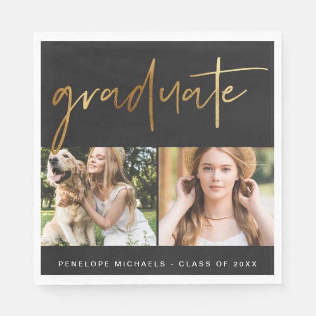 Moderne Imitate Gold Graduate Script Foto Grid Bla Serviette (Vorderseite)