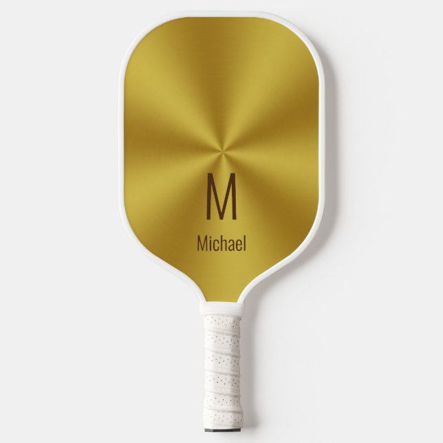 Moderne Imitate Gold Name & Monogramm Pickleball Schläger (Vorderseite)