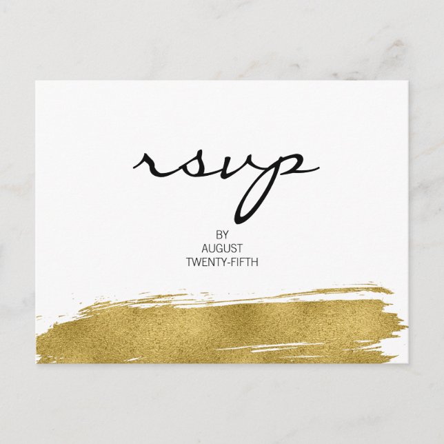 Moderne Imitate Gold Pinselstrich Hochzeit RSVP Po Einladungspostkarte (Vorderseite)