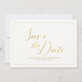 Moderne Imitate Gold Save the Date in Weiß