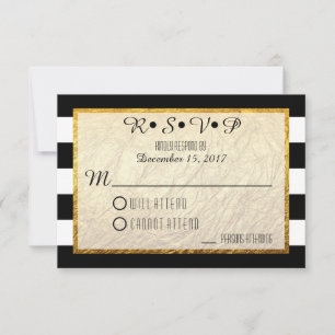 Moderne Imitate Gold Schwarz-weiß Stripe Hochzeit  RSVP Karte