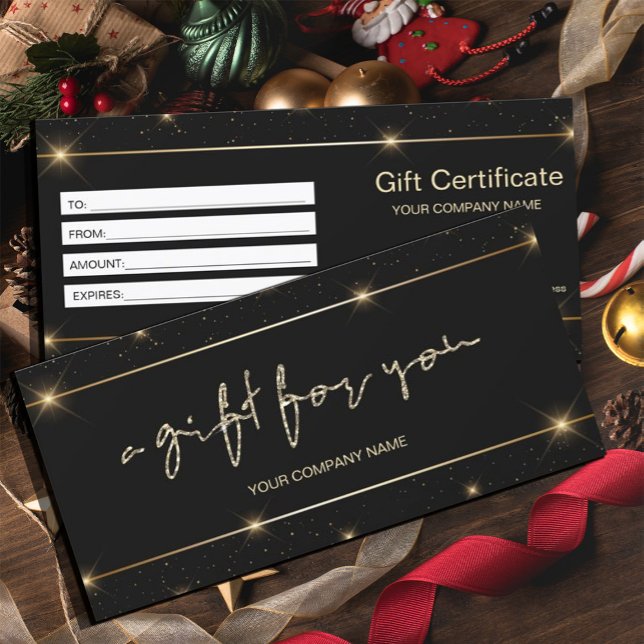 Moderne Imitate Gold-Script-Geschenkgutschein (#zazzlemade #giftcertificat #hairdresser #cosmetologist#salongiftcertificate#reward #blackgold)