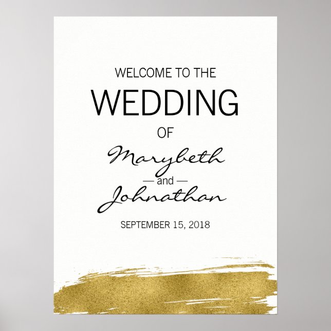 Moderne Imitate Gold Wedding Welcome Sign Poster (Vorne)