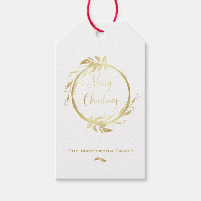 Moderne Imitate Gold White Frohe Weihnachtsfeier Geschenkanhänger (Vorderseite)