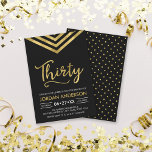 Moderne Imitate Gold Zickzack 30. Geburtstag Party Einladung<br><div class="desc">Moderne 30. Geburtstagseinladung mit elegantem geometrischem Zickzack und dem Wort "Dreißig" in Imitat Gold vor schwarzem Hintergrund. Die Karte enthält ein passendes Muster auf der Rückseite. Karo die passenden Elemente hier http://www.zazzle.com/collections/modern_faux_gold_chevron_celebration_collection-119531050277382712?rf=238364477188679314 Personalisieren Sie sie, indem Sie den Platzhalter-Text ersetzen, um Ihre Informationen hinzuzufügen. Für weitere Optionen klicken Sie auf die...</div>