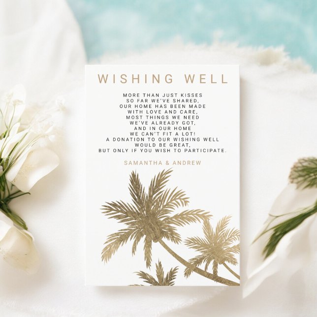 Moderne Imitate Goldpalmen wünschen eine gute Hoch Begleitkarte (Modern faux gold palm trees wishing well wedding enclosure card)