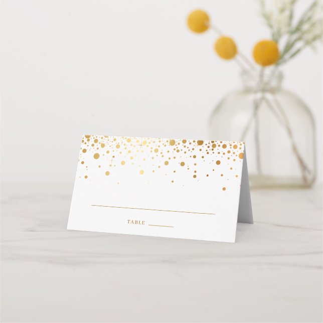 Moderne Imitate Hochzeit Gold Foil Confetti Dots Platzkarte (Vorderseite)
