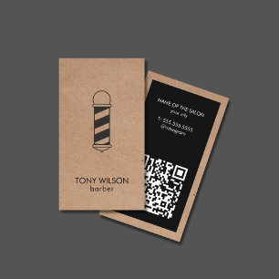 Moderne Imitate Kraft Black QR Code Barber Pole Sa Visitenkarte