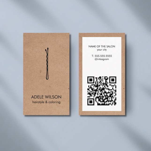 Moderne Imitate Kraft White QR Code Haare Button S Visitenkarte (Von Creator hochgeladen)