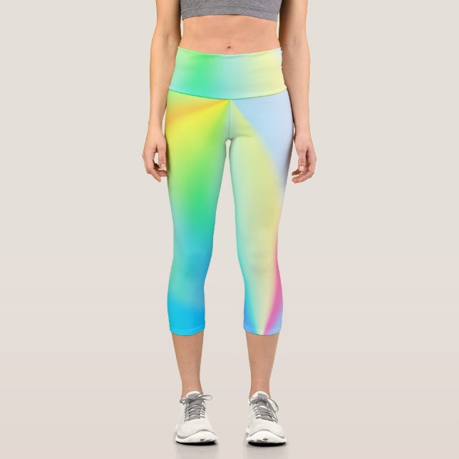 Moderne Imitate mit pastellfarbenem Regenbogen Capri Leggings (Vorderseite)