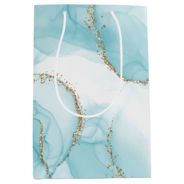 Moderne Imitate Muster Gold & Blau Mittlere Geschenktüte (Vorderseite)